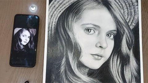طراحی و سایه زدن چهره کامل دختر با مداد لموگراف