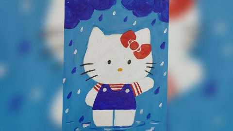 کيتي با رنگ الريليک روي بوم